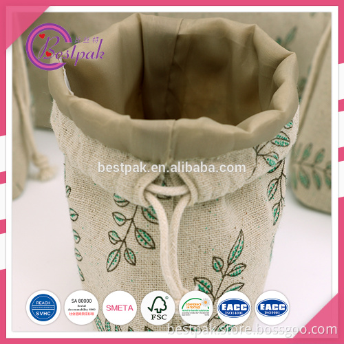 Cotton fabric gift bag draw string linen natural custom logo